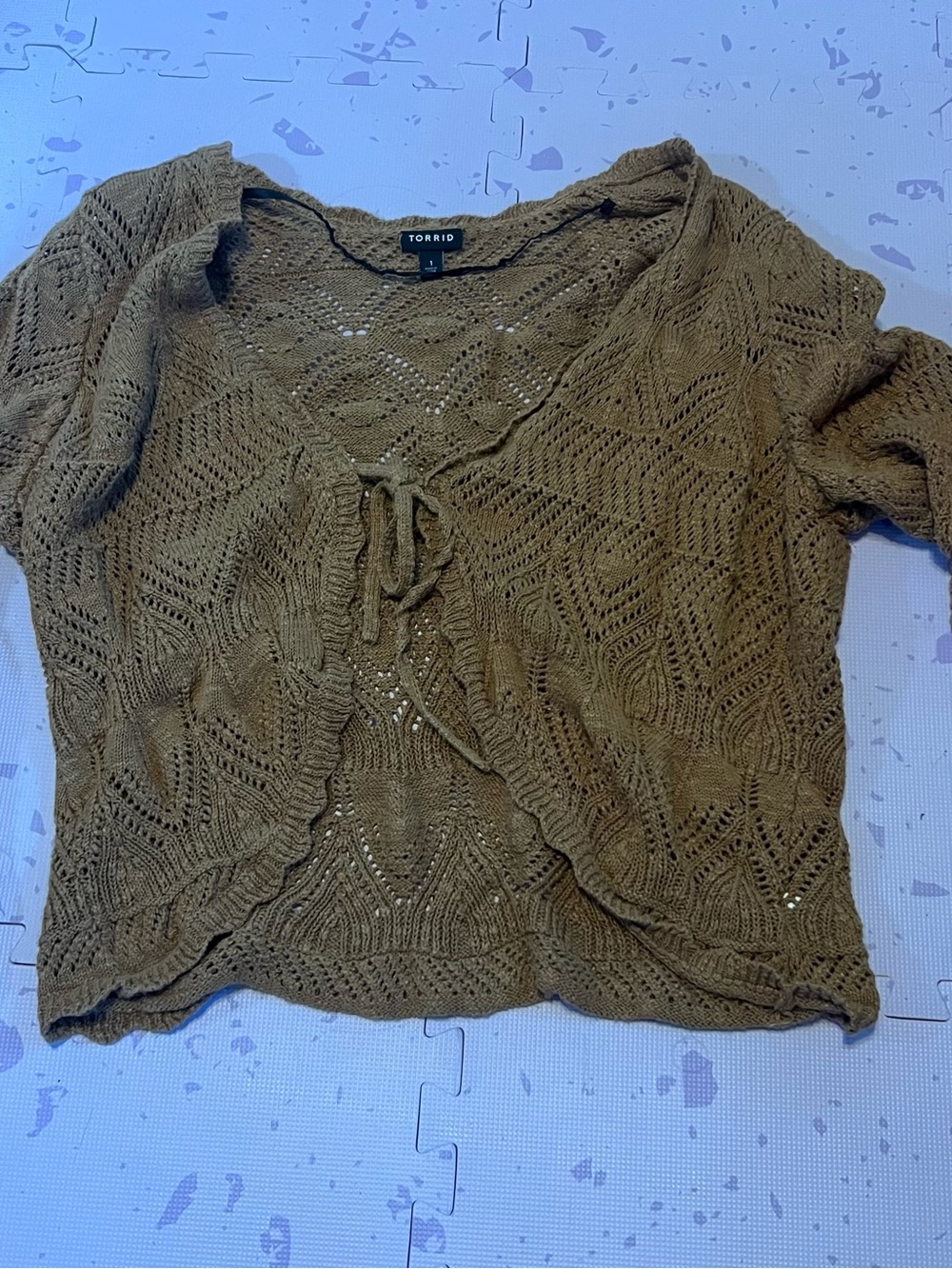 Torrid Brown Open-Knit Tie-Front Sweater